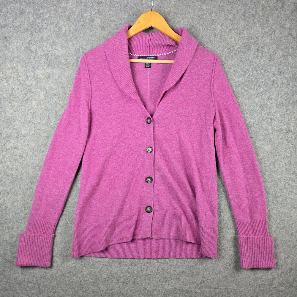Banana Republic Cardigan Womens Small Pink‎ Extra Fine Merino Wool Shawl Collar